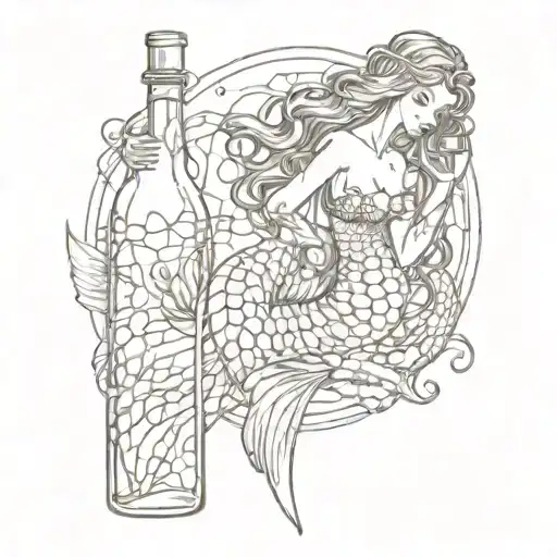 Mermaid In A Net With A Bottle Of Whisky
