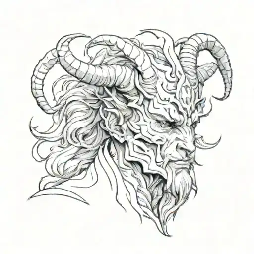 A Demon With Goat Horns Sitting On Top Of A Human Head