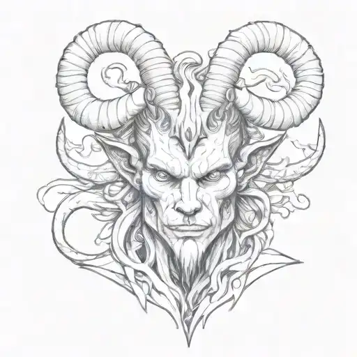 A Demon With Goat Horns Sitting On Top Of A Human Head
