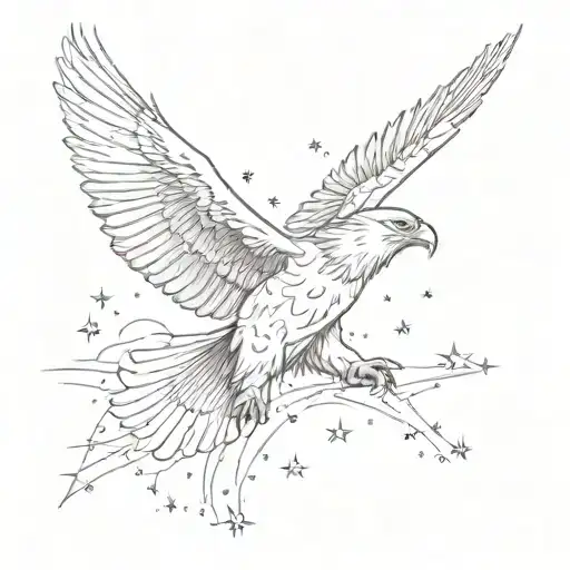 A Tattoo Of A Majestic Eagle Soaring Through A Galaxy Filled With Stars And Planets