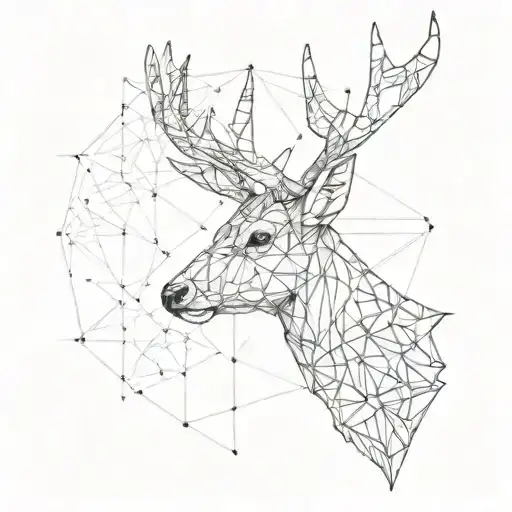 A Detailed Sketch Of A Deer With Geometric Patterns Inspired By Carpentry