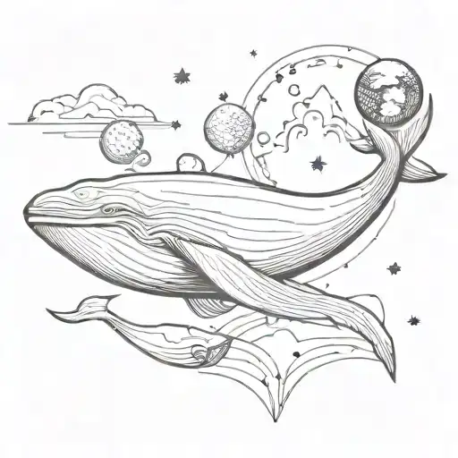 Whale With A Moon In Sketch Style