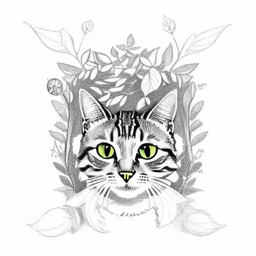 Tabby Cat In An Ornate Frame With A Jasmine Leaf Wrapped Around It