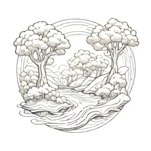 An Abstract Design Of Intertwining Rivers And Trees