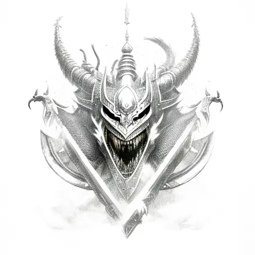 Caballero Con Armadura De Lobo Y Espada De Dragon