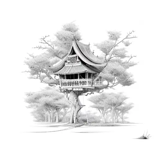 Bonsaii Tree With A Tree House