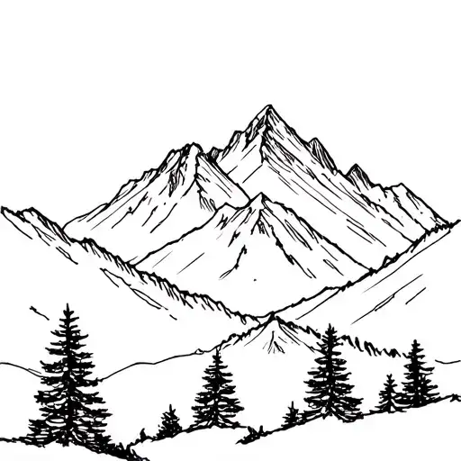 Mountain Range With Pine Trees In Front View