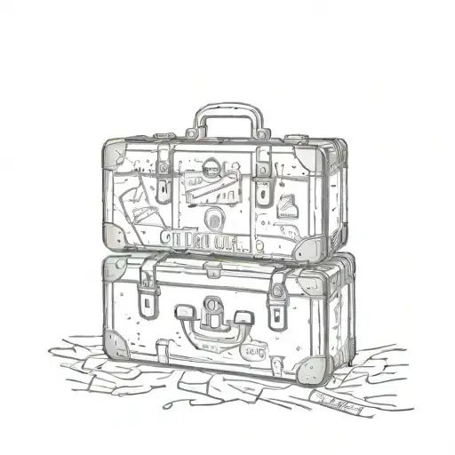 A Sketch Style Tattoo Of A Vintage Suitcase With Travel Stickers Representing Different Countries