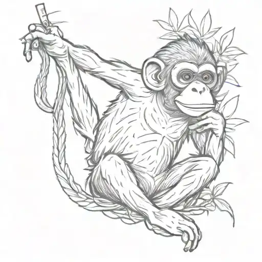 A Monkey Smoking A Joint While Swinging From A Cannabis Plant
