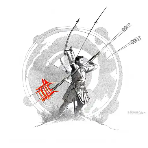 Ancient Archer With Red Sun Background