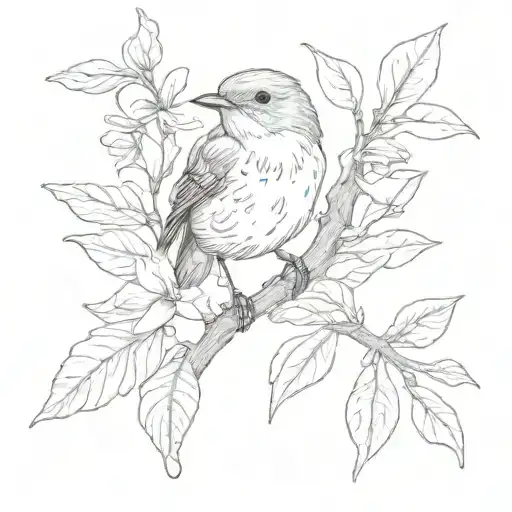 Saucer Magnolia And A Female Red Breasted Robin