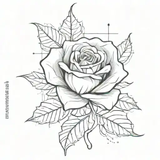 A Sketch-style Tattoo Of A Rose Intertwined With Binary Code