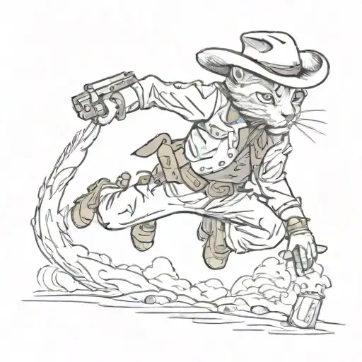 Cowboy Cat Falling Back Shooting