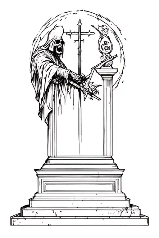Reaper With Monument On Which It Is Written Sic Mundus Creatus Est