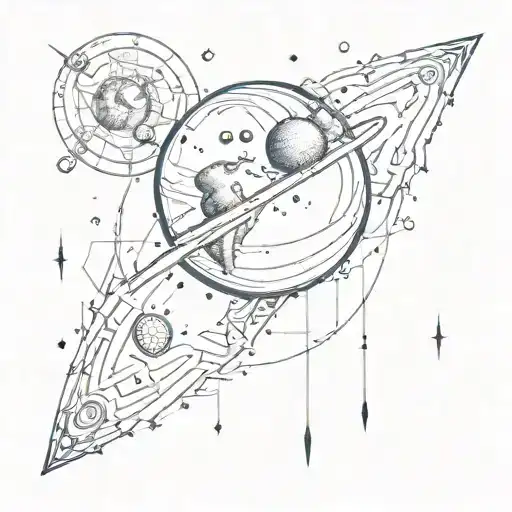 A Sketch-style Tattoo Of A Planet With Intricate Patterns And Designs On Its Surface
