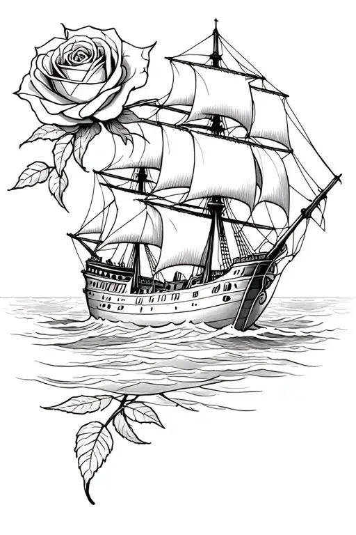 Thorny Rose With Old Ship Sailing
