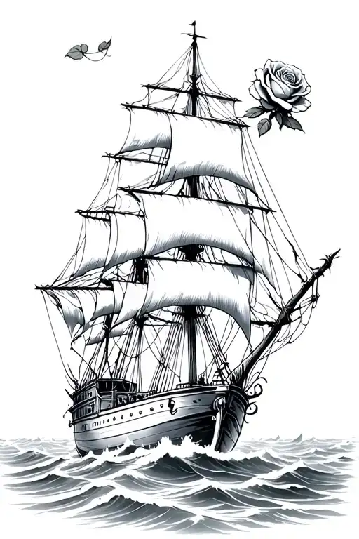Thorny Rose With Old Ship Sailing On The Stem And Make The Ride The Main Picture