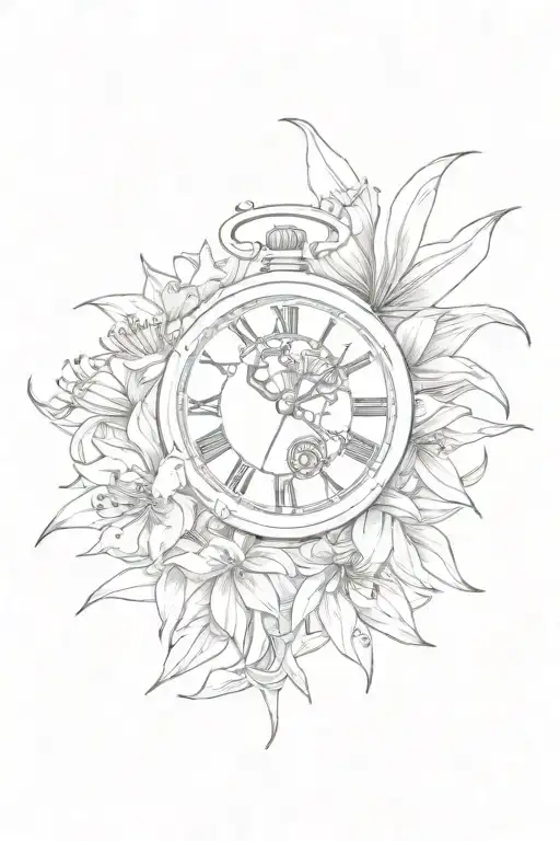 Broken Old Watch And Red Lycoris Radiata