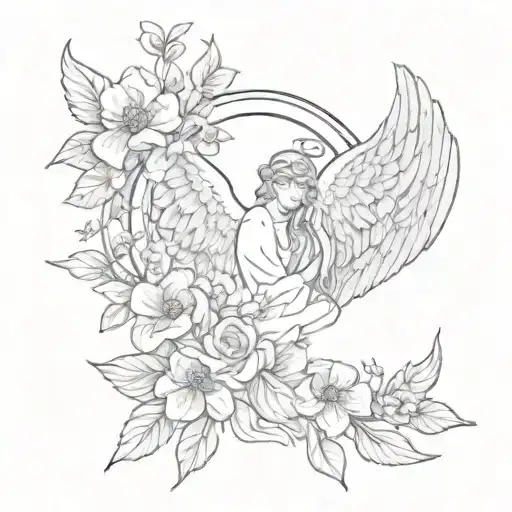 Angel Wings And Halo With Flowers Surrounding The Background