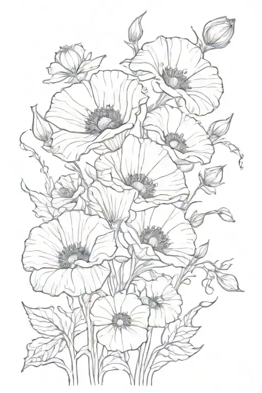 Poppy And Morning Glory Bouquet Fine Line