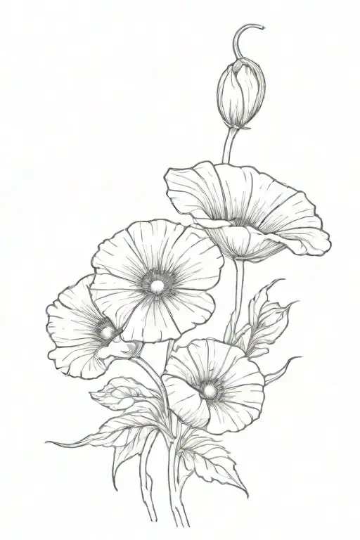 Poppy And Morning Glory Fine Line