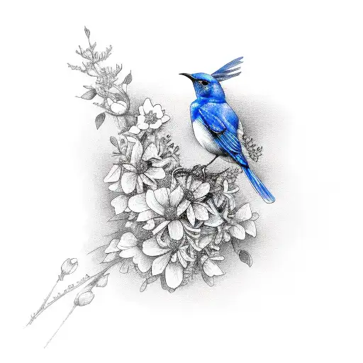 Bluebird With Flowers And Roman Numerals