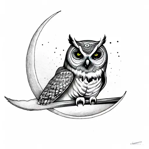 Owl Over Crescent Moon