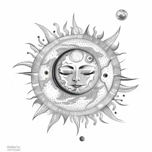 Sun And Moon With Stars And Butterflies