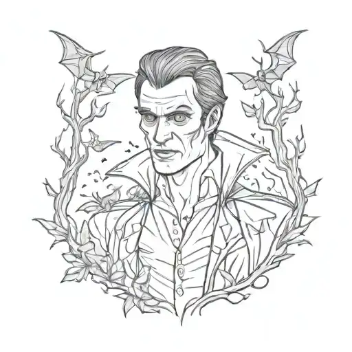 Male Vampire In A Dark Forest Surrounded By Bats