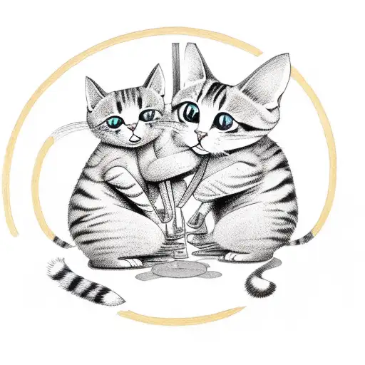 Three Cartoon Cats Dancing In A Circle