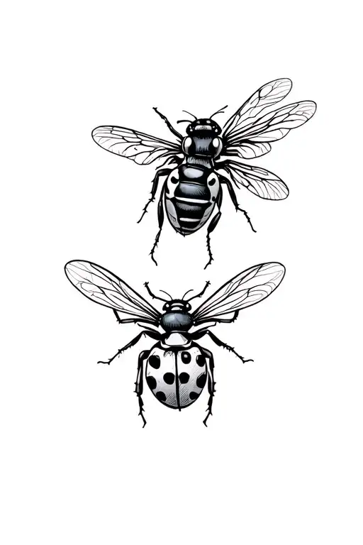 Bee And Ladybug Flying Together