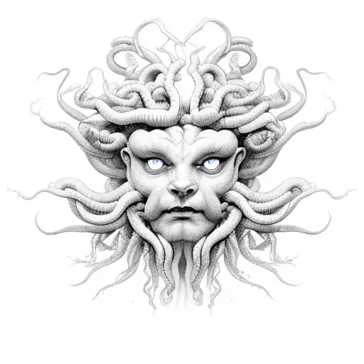 Medusa Face In A Lightstorm