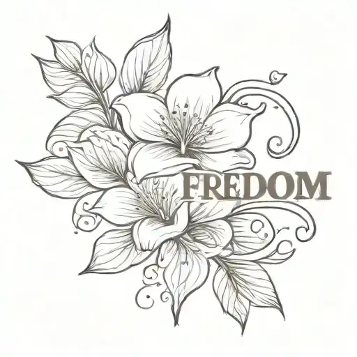 A Simple Outline Of A Blooming Flower With The Word 'Freedom' Written In Elegant Script Underneath