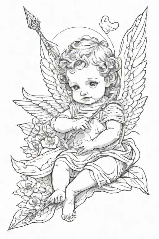 Beautiful Small Baby Angel With An Arrow On The Hand