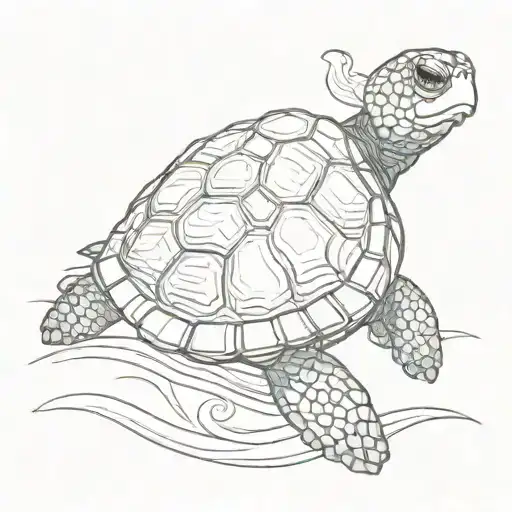 A Sketchy Design Of A Turtle Navigating Through The Waves