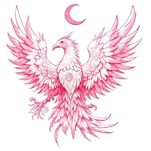 Pink Unalome Phoenix And Crescent Moon