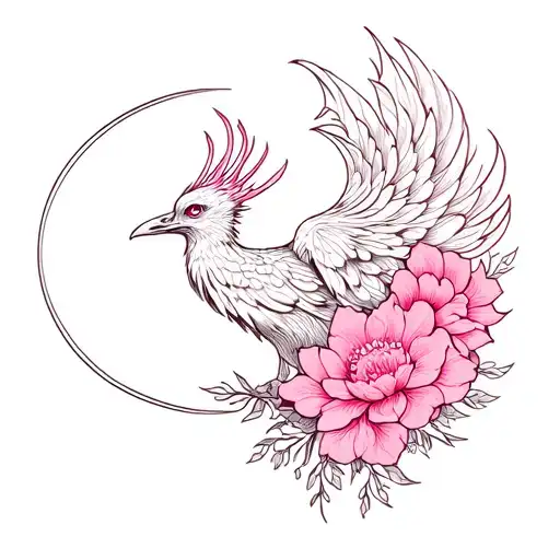 Phoenix Unalome Pink Flower And Crescent Moon
