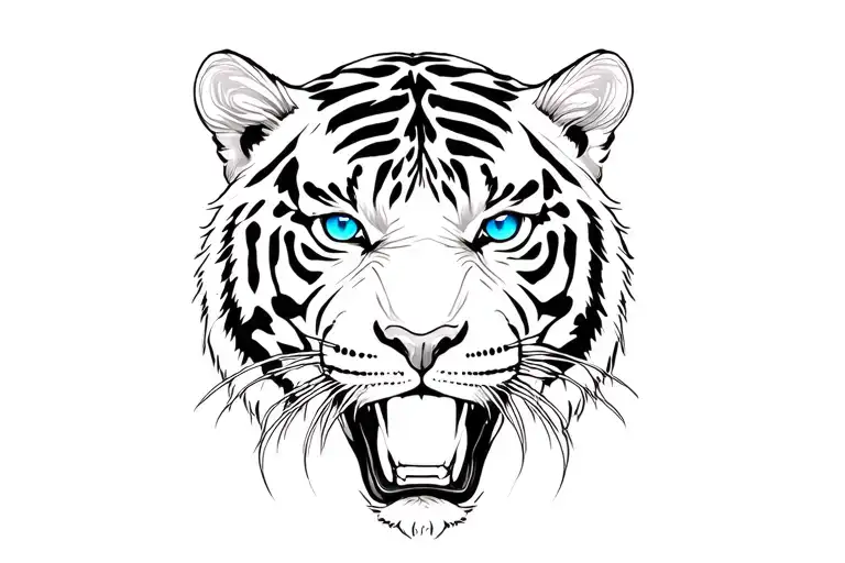 Black And White Tiger With Blue Eyes Like Fire Watching Aggressively