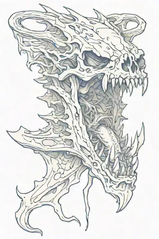 Bone Skull Of An Open Dragon's Mouth Looking Straight Ahead