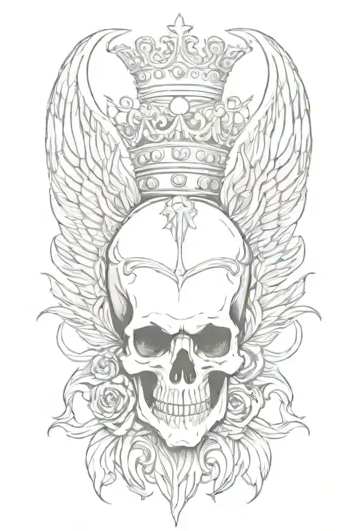 Skull With Angel Wings With Crown