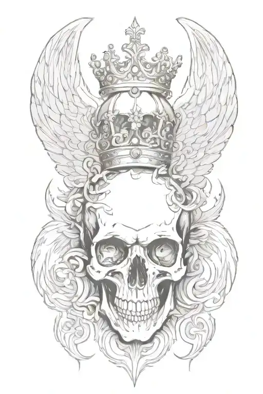 Skull With Angel Wings With Crown
