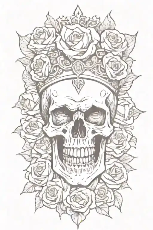 Skull With Roses With Crown