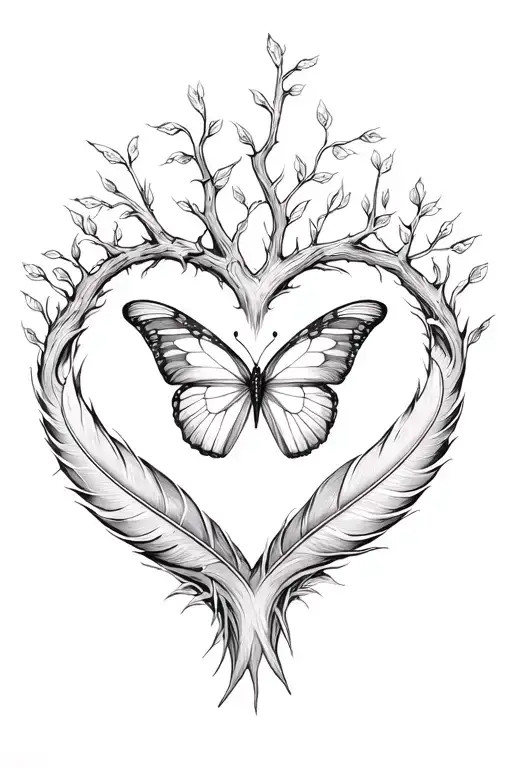 Tree Of Life Feather Heart Butterfly