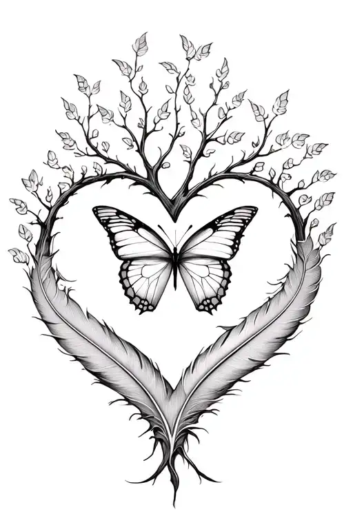 Tree Of Life Feather Heart Butterfly