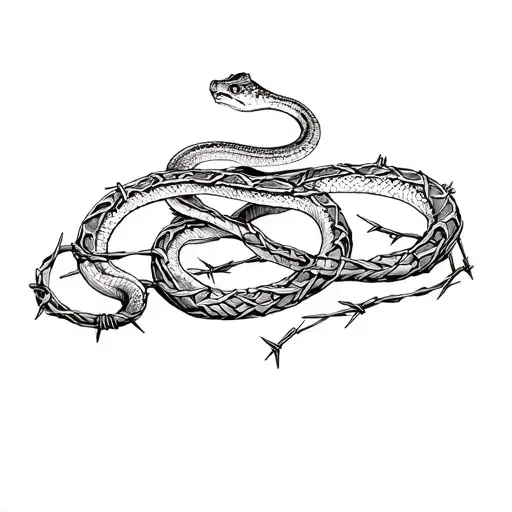 Snake Wrapped In Barbed Wire