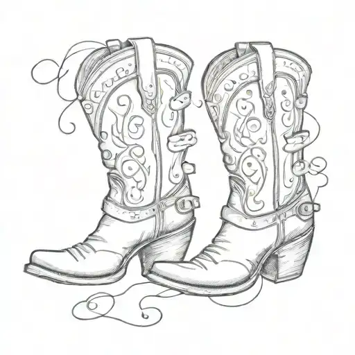 A Pair Of Cowboy Boots With Musical Notes Intertwined In The Design
