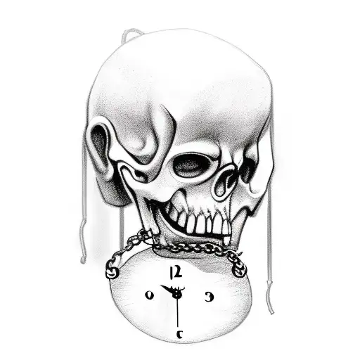 Half A Baby Face In A Clock Mother With Chains Around Her Neck And The Grim Reaper
