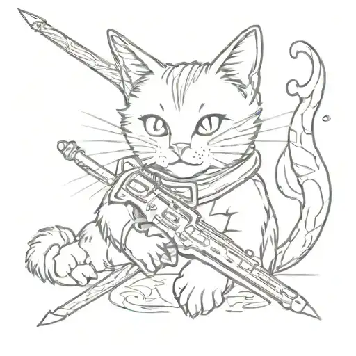 A Cat Playing Video Games With A Sword Controller