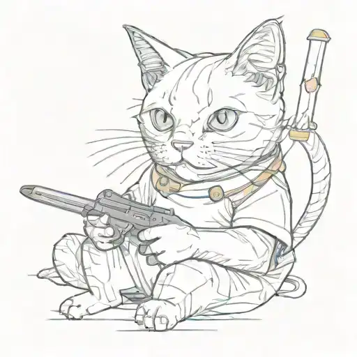 A Cat With One Eye Playing Video Games With A Sword Controller