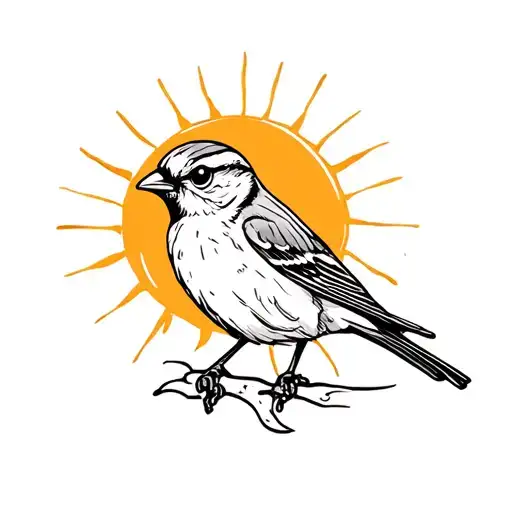 Sparrow Bird With Sun In Background